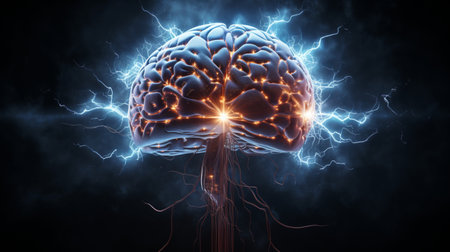 Human brain nervous system and glowing neurons, science concept, power of mindの素材