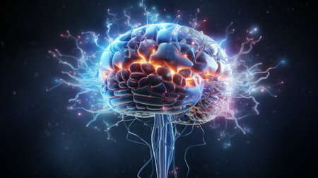 Human brain nervous system and glowing neurons, science concept, power of mindの素材