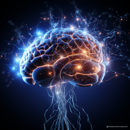 Human brain nervous system and glowing neurons, science conceptの素材