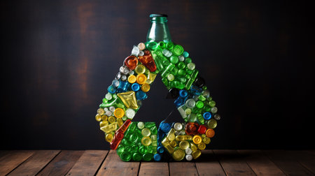 Recycling concept. Recycling symbol made of plastic bottles.の素材