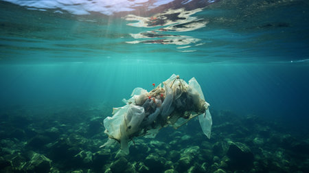 Plastic waste on the bottom of the ocean. Pollution of the environment.の素材