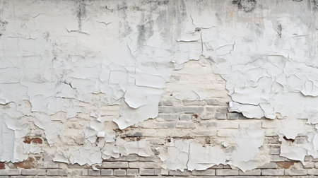 Old brick wall with peeling white paint. Abstract background for design.の素材