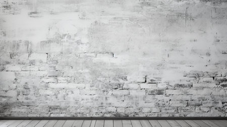 Old white brick wall and wooden floor background. 3d rendering.の素材