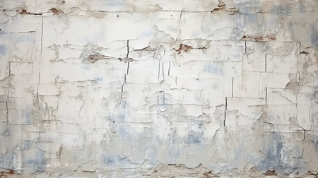 Old white wall with peeling paint as background. Cracked white paint.の素材