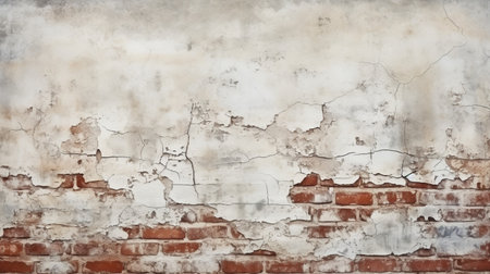 Old brick wall with peeling white paint. Abstract background for design.の素材