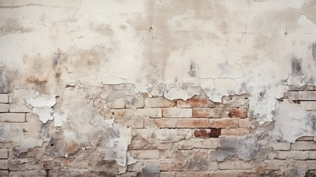 Old white brick wall with peeling paint. Grunge backgroundの素材
