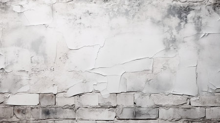 Old white brick wall with cracks and peeling paint. Abstract background for design.の素材