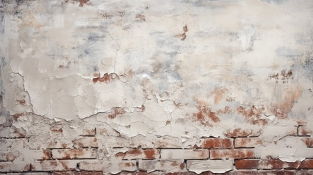 Texture of old rustic brick wall covered with white stuccoの素材