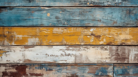 Wooden wall painted in blue and yellow. Background for design.の素材