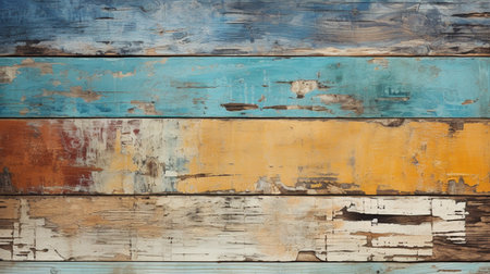 Old painted wood wall - texture or background. Blue, orange and yellow colorの素材