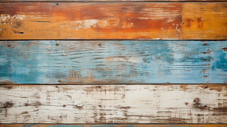Old painted wood wall - texture or background. Blue and orange colorsの素材