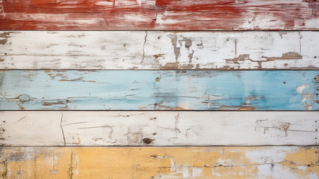 Old painted wood wall - texture or background. Blue, white and yellow colors.の素材
