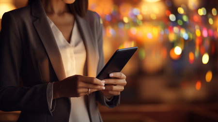 Businessman working with a digital phone or tablet, Social media technology conceptの素材