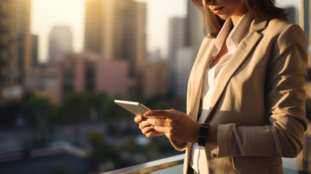 Businessman working with a digital phone or tablet, Social media technology conceptの素材