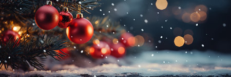 Christmas greeting card. Festive decoration on bokeh background. New Year concept. Copy space.の素材