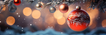 Christmas and New Year holidays background. Festive decoration on the Christmas tree.の素材