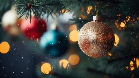 Christmas and New Year background with Christmas treerations and bokehの素材
