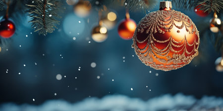 Christmas and New Year background with Christmas ball and bokeh lightsの素材