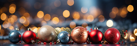Christmas background with baubles and lights on bokeh backgroundの素材