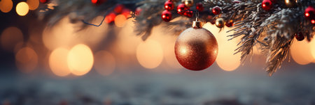 Christmas background with bokeh lights and christmas tree. Copy spaceの素材