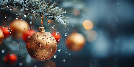 Christmas and New Year background with bokeh lights and snowflakesの素材