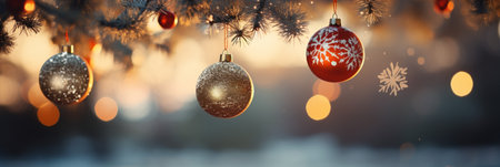 Christmas and New Year holidays background with bokeh lights and ballsの素材