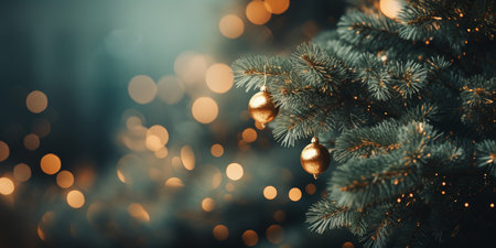 Christmas background with bokeh defocused lights and Christmas tree.の素材