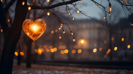 Valentine's Day background with heart shaped bokeh lightsの素材