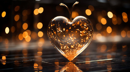 Heart shaped glass vase with golden bokeh background. Love concept.の素材