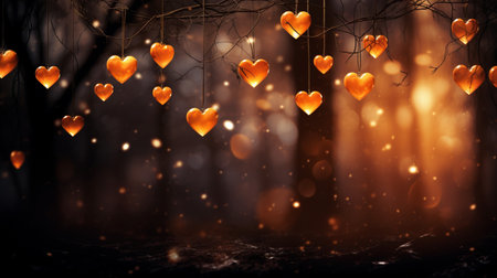Valentine's day background with heart-shaped lights in the forestの素材