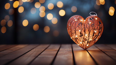 Valentines day greeting card with heart shaped bokeh lightsの素材