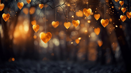 Hanging hearts on a tree in the forest. Valentine's day conceptの素材