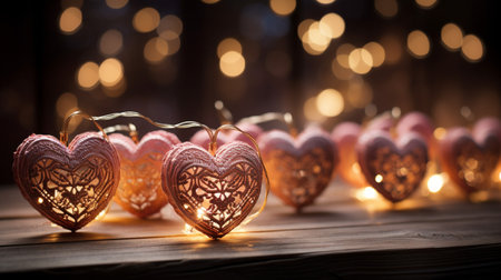 Valentine's day background with hearts and bokeh lightsの素材