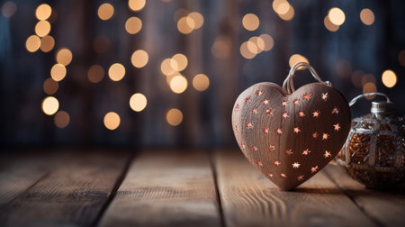 Sparkle Glowing Heart reflected lights, orange and gold, captivating visual, Romantic scenery, dreamy, copy space, greeting card, AI Generativeの素材
