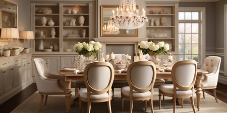 Luxurious furnished dining room, glamour dining area, elegant interior design, modern house design conceptの素材