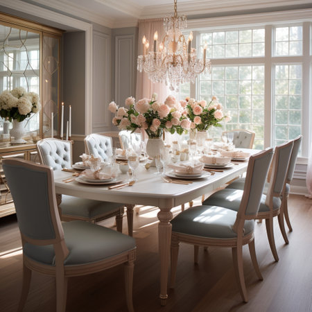 Luxurious furnished dining room, glamour dining area, elegant interior design, modern house design conceptの素材