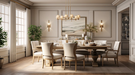 Luxurious furnished dining room, glamour dining area, elegant interior design, modern house design conceptの素材