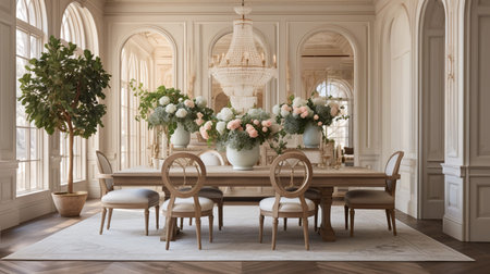 Luxurious furnished dining room, glamour dining area, elegant interior design, modern house design conceptの素材