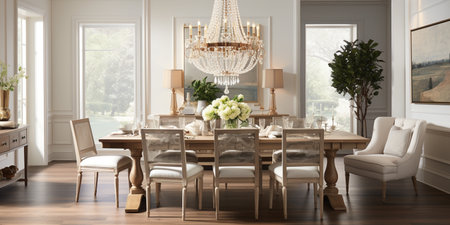 Luxurious furnished dining room, glamour dining area, elegant interior design, modern house design conceptの素材