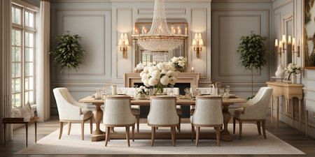 Luxurious furnished dining room, glamour dining area, elegant interior design, modern house design conceptの素材