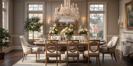Luxurious furnished dining room, glamour dining area, elegant interior design, modern house design conceptの素材
