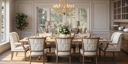 Luxurious furnished dining room, glamour dining area, elegant interior design, modern house design conceptの素材