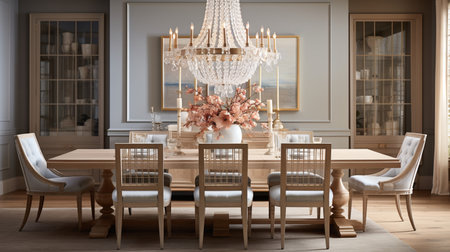 Luxurious furnished dining room, glamour dining area, elegant interior design, modern house design conceptの素材