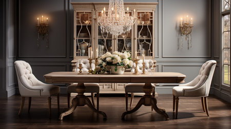 Luxurious furnished dining room, glamour dining area, elegant interior design, modern house design conceptの素材