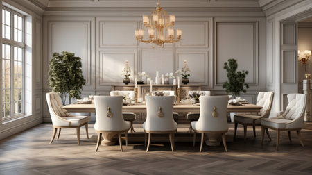 Luxurious furnished dining room, glamour dining area, elegant interior design, modern house design conceptの素材