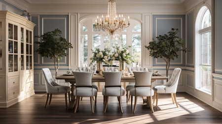 Luxurious furnished dining room, glamour dining area, elegant interior design, modern house design conceptの素材