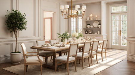 Luxurious furnished dining room, glamour dining area, elegant interior design, modern house design conceptの素材
