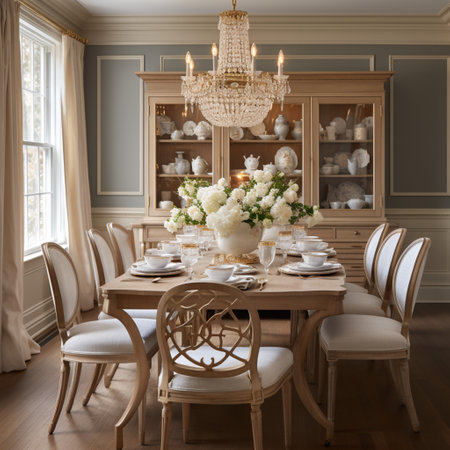 Luxurious furnished dining room, glamour dining area, elegant interior design, modern house design conceptの素材
