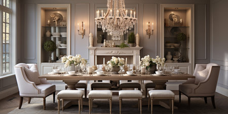 Luxurious furnished dining room, glamour dining area, elegant interior design, modern house design conceptの素材
