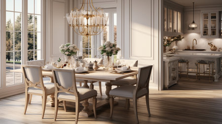 Luxurious furnished dining room, glamour dining area, elegant interior design, modern house design conceptの素材